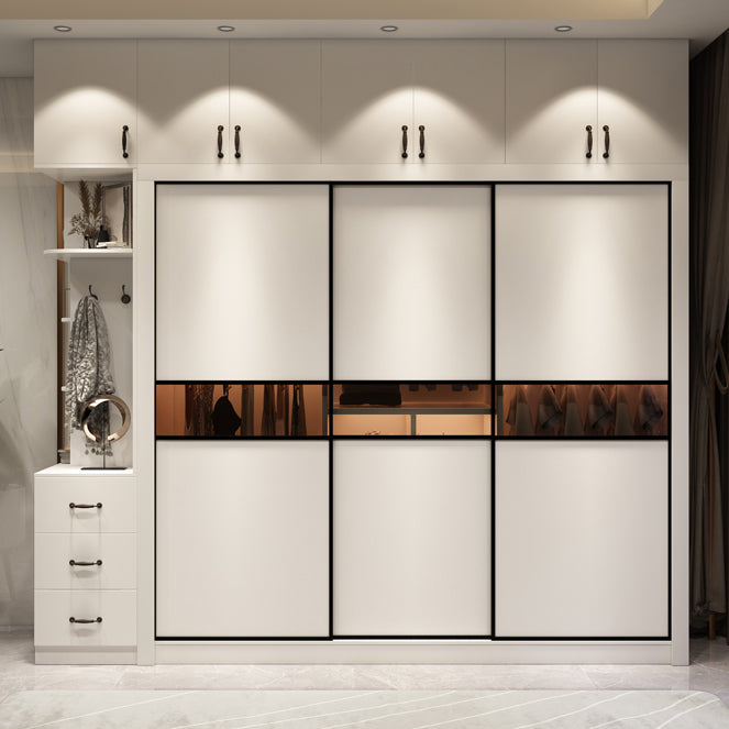 White Modern Wardrobe Armoire Engineered Wood Wardrobe Cabinet with Sliding Doors