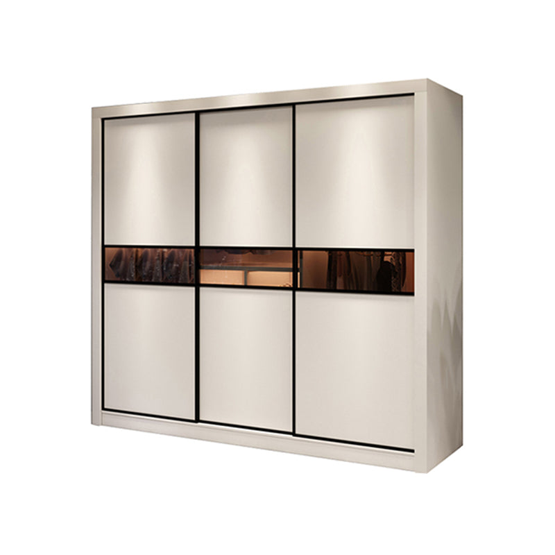 White Modern Wardrobe Armoire Engineered Wood Wardrobe Cabinet with Sliding Doors