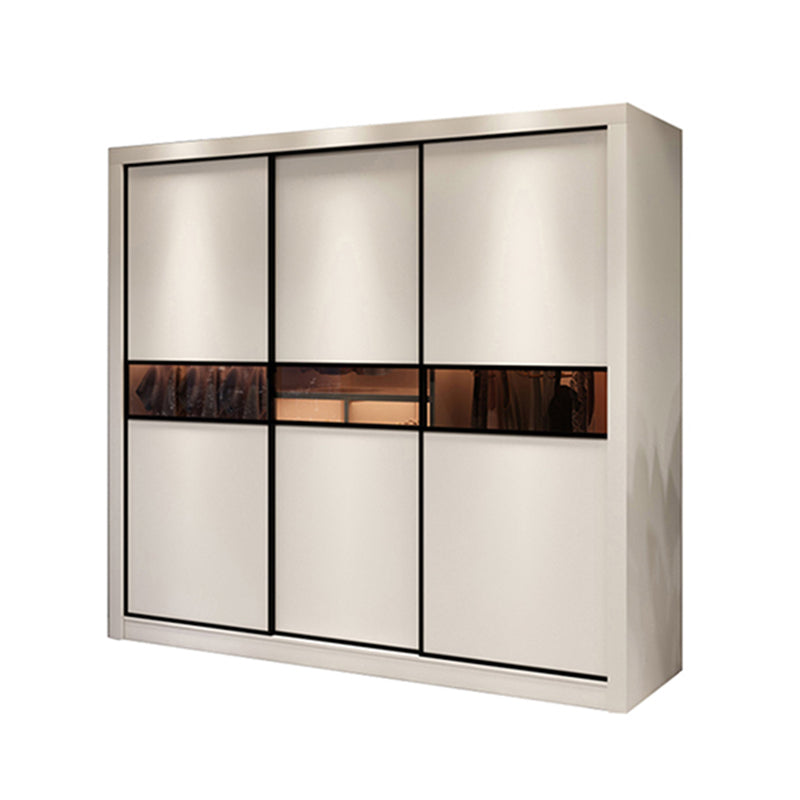 White Modern Wardrobe Armoire Engineered Wood Wardrobe Cabinet with Sliding Doors