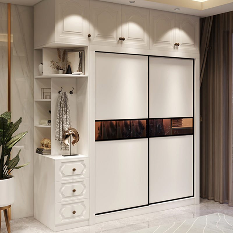 White Modern Wardrobe Armoire Engineered Wood Wardrobe Cabinet with Sliding Doors