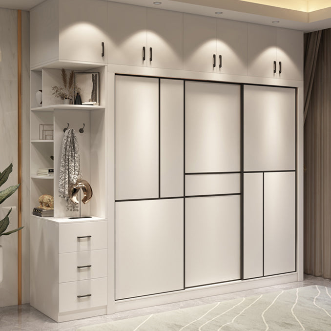 White Modern Wardrobe Armoire Engineered Wood Wardrobe Cabinet with Sliding Doors