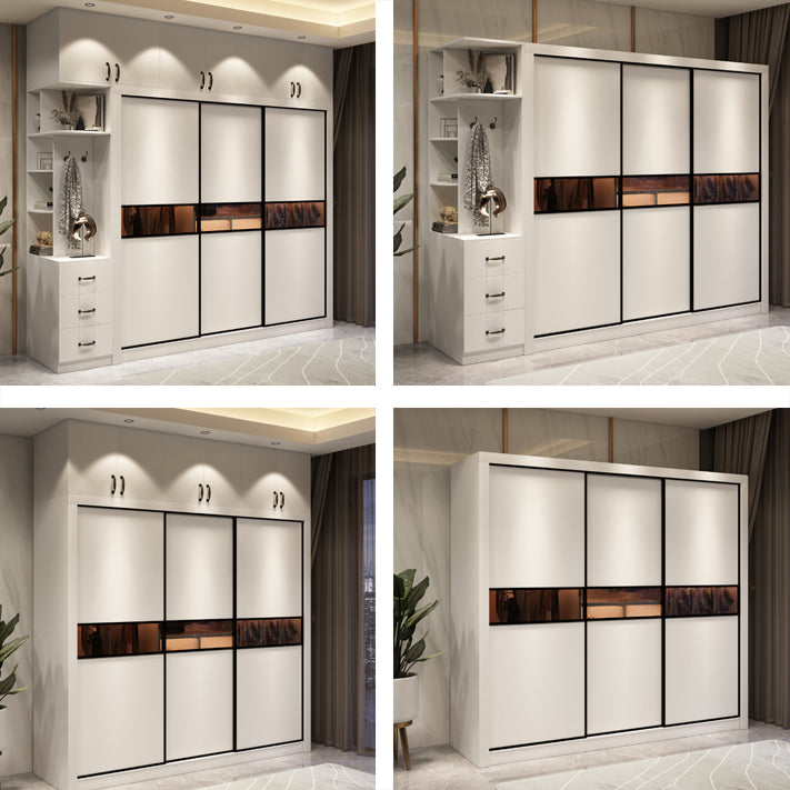 White Modern Wardrobe Armoire Engineered Wood Wardrobe Cabinet with Sliding Doors