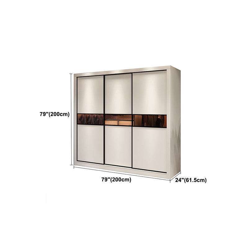 White Modern Wardrobe Armoire Engineered Wood Wardrobe Cabinet with Sliding Doors