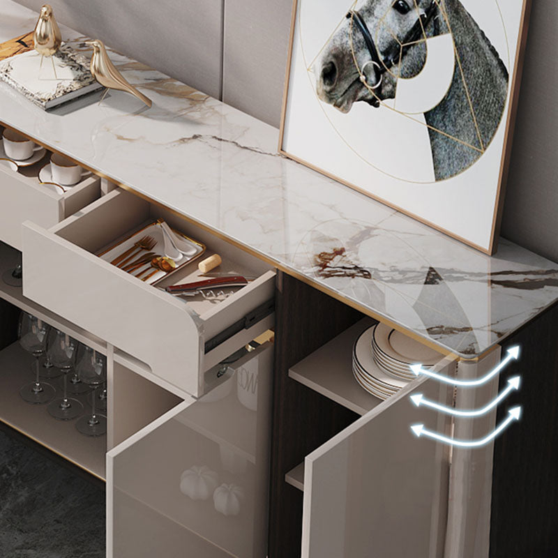 Glam Style Sideboard Stone Top Sideboard with Door for Dining Room