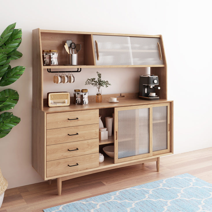 Glass Doors and Drawer Cupboard Simple Style Wood Sideboard for Kitchen