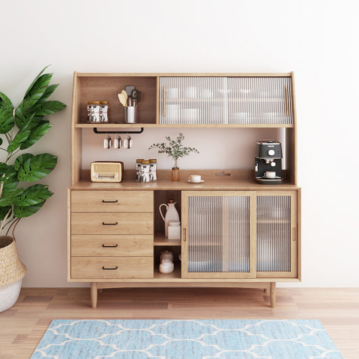 Glass Doors and Drawer Cupboard Simple Style Wood Sideboard for Kitchen