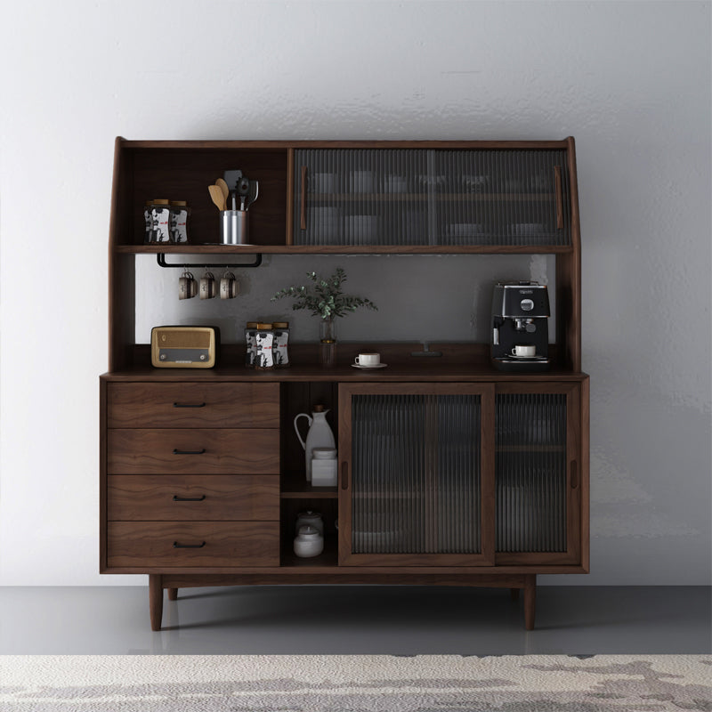 Glass Doors and Drawer Cupboard Simple Style Wood Sideboard for Kitchen