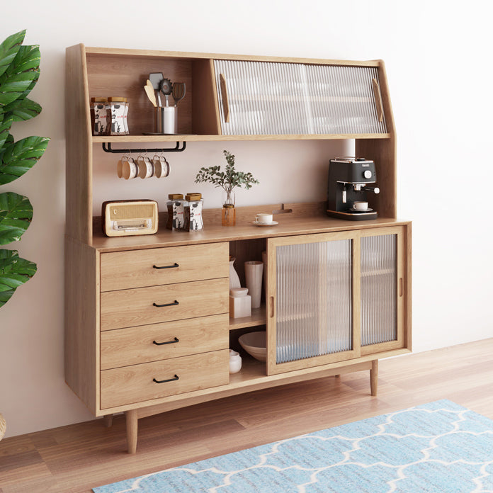 Glass Doors and Drawer Cupboard Simple Style Wood Sideboard for Kitchen