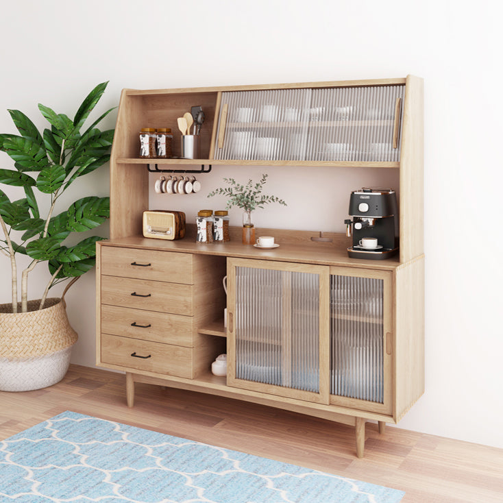 Glass Doors and Drawer Cupboard Simple Style Wood Sideboard for Kitchen