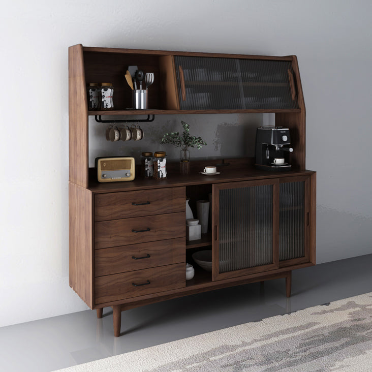 Glass Doors and Drawer Cupboard Simple Style Wood Sideboard for Kitchen