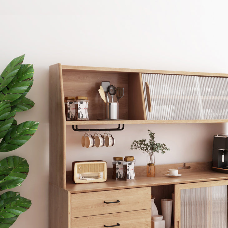 Glass Doors and Drawer Cupboard Simple Style Wood Sideboard for Kitchen