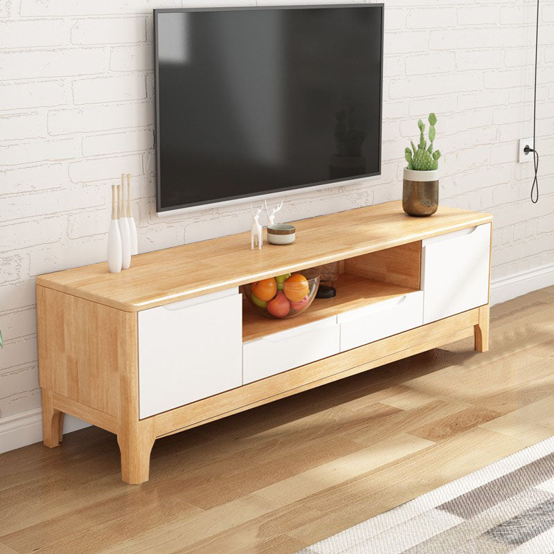 Modern TV Stand with Storage Cabinets, TV Stand in Wooden Tone