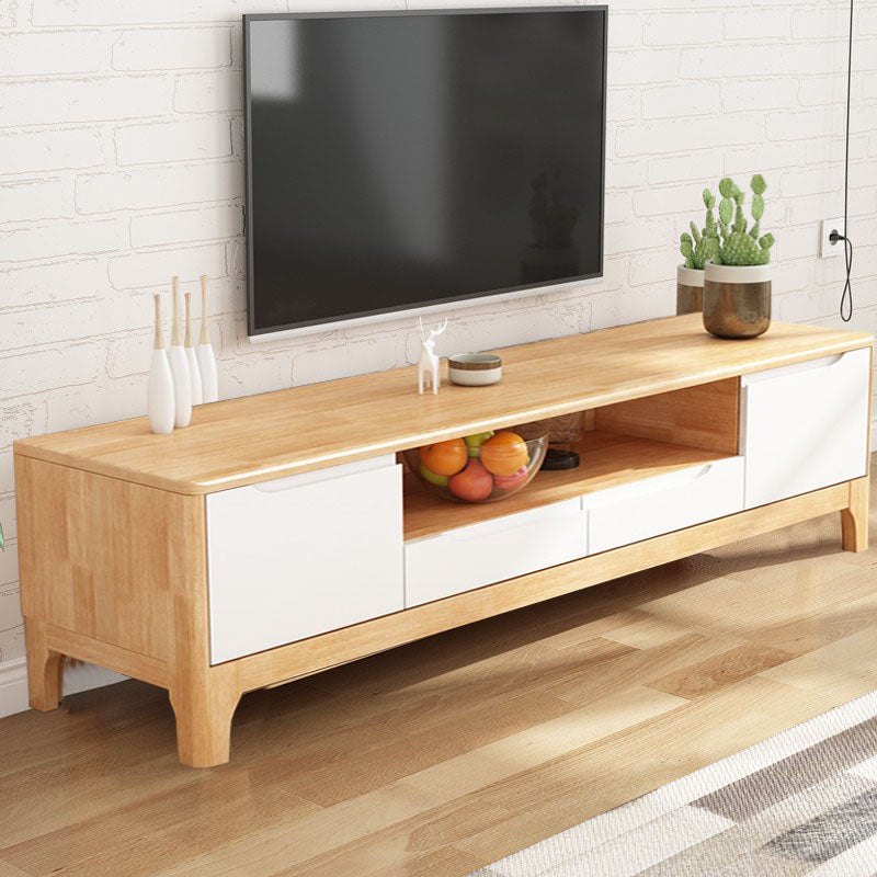 Modern TV Stand with Storage Cabinets, TV Stand in Wooden Tone