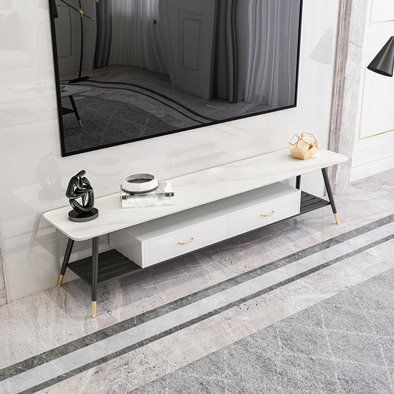 Stone and Metal TV Media Console Modern TV Stand Console with Drawers