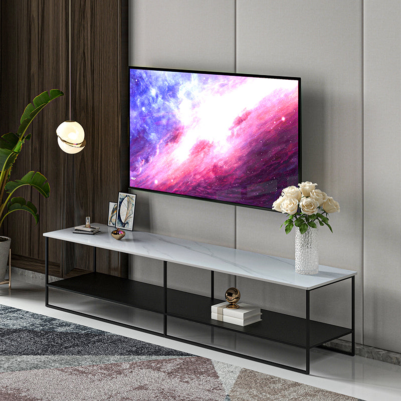 Open Shelving TV Media Stand Contemporary Stone and Metal TV Stand Console