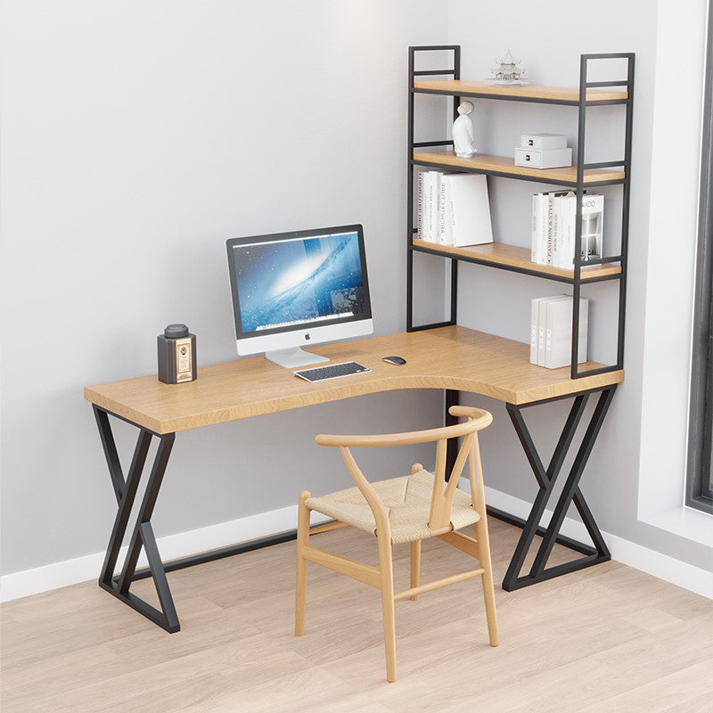 L-Shape Industrial Office Desk  Solid Wood Fixed Writing Table