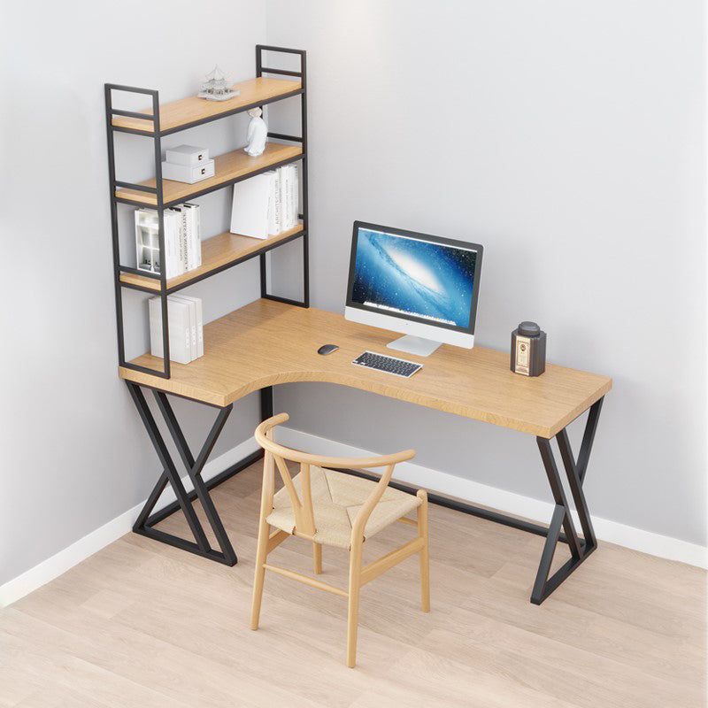 L-Shape Industrial Office Desk  Solid Wood Fixed Writing Table