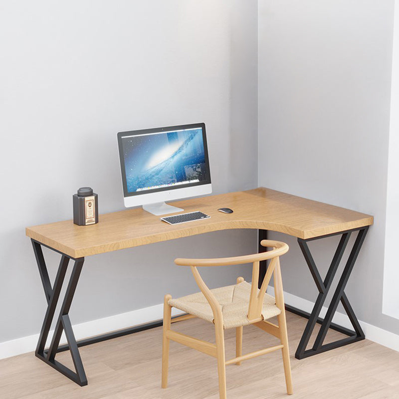 L-Shape Industrial Office Desk  Solid Wood Fixed Writing Table