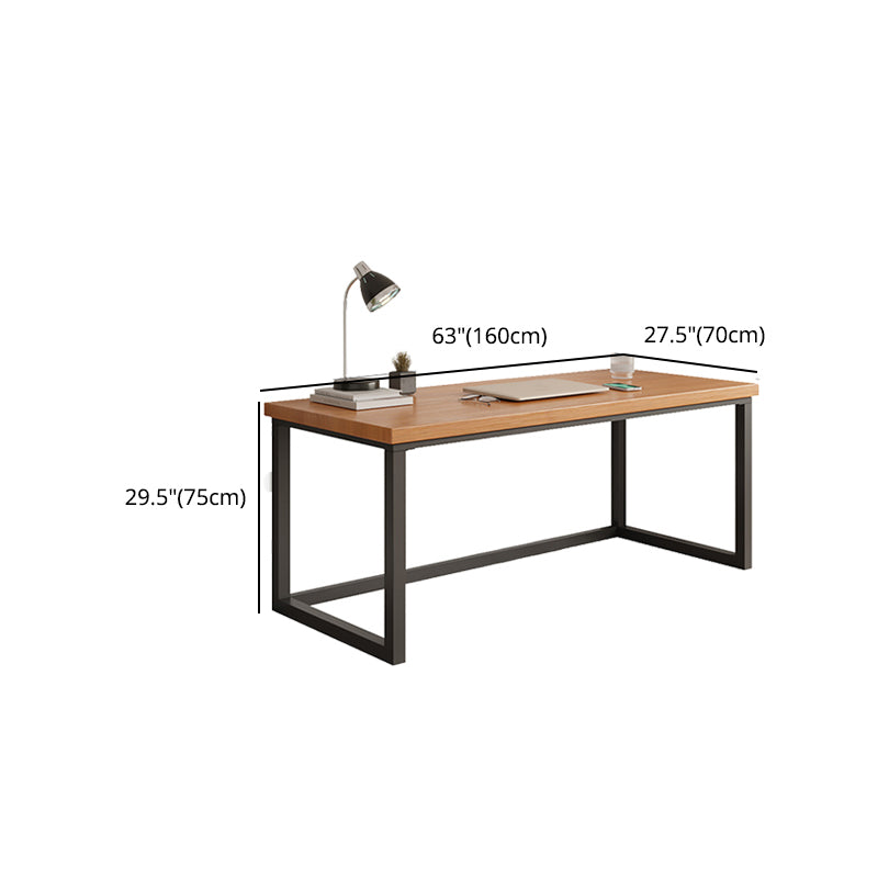 Modern Rectangular Writing Desk Solid Wood Office Desk with Metal Base