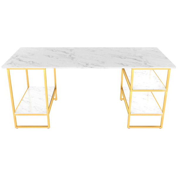 Glam Style Computer Desk Marble Rectangular Office Desk With Storage Shelf