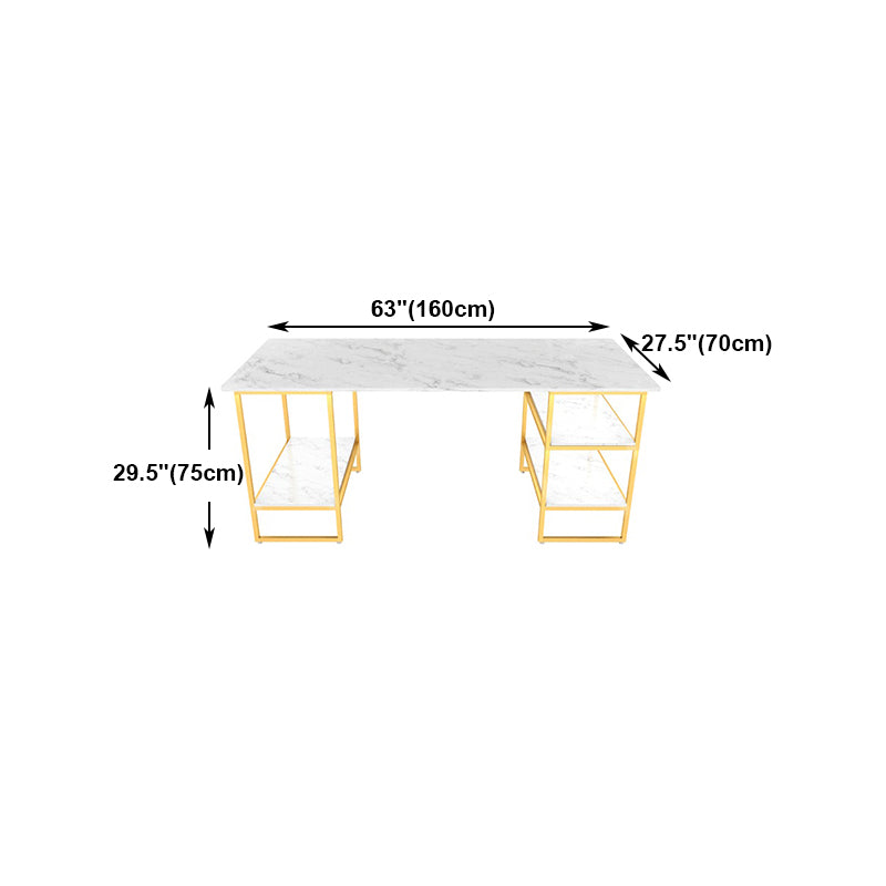 Glam Style Computer Desk Marble Rectangular Office Desk With Storage Shelf