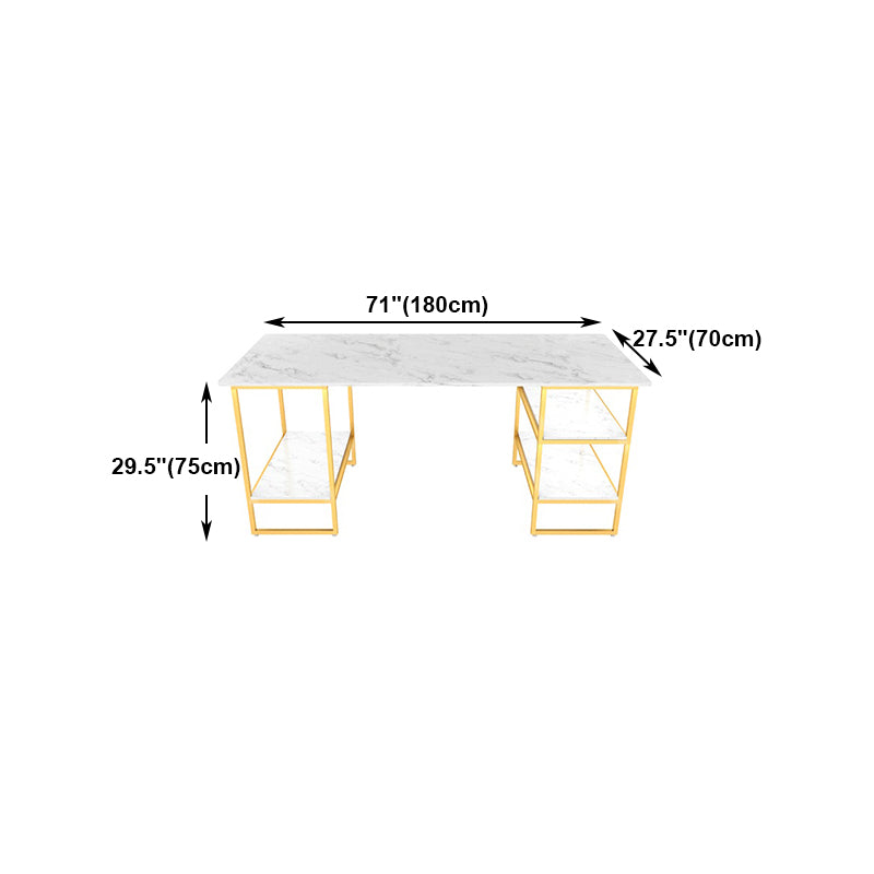 Glam Style Computer Desk Marble Rectangular Office Desk With Storage Shelf