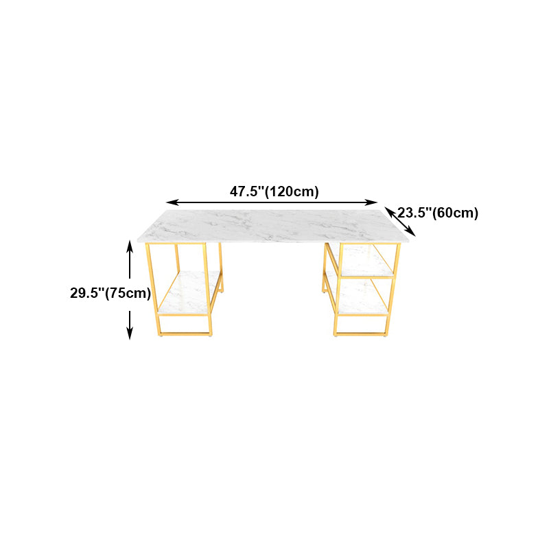 Glam Style Computer Desk Marble Rectangular Office Desk With Storage Shelf