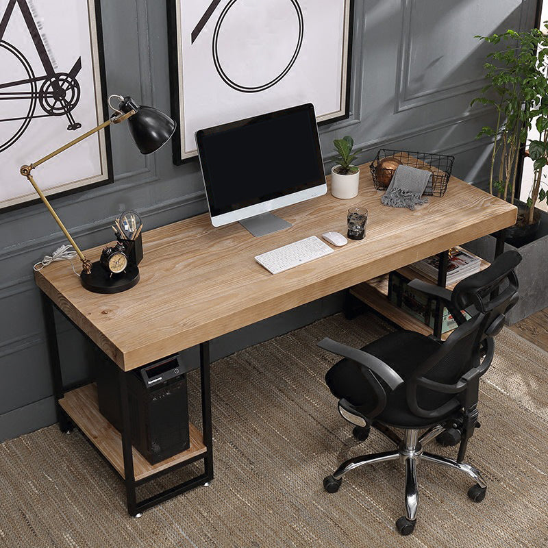 Contemporary Style Office Desk Solid Wood Writing Desk with Shelf