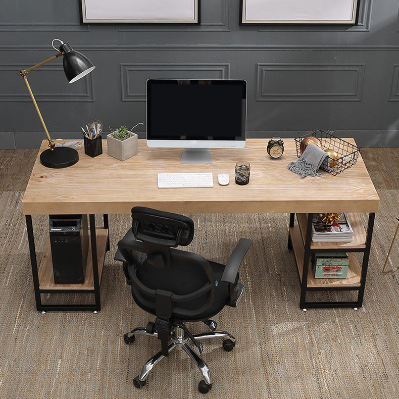 Contemporary Style Office Desk Solid Wood Writing Desk with Shelf