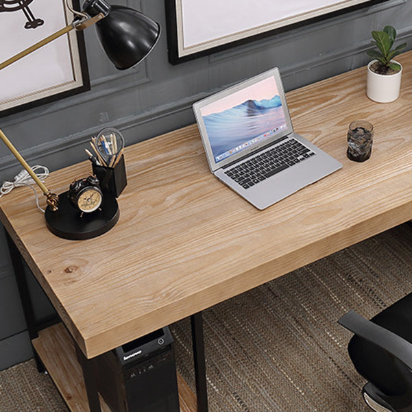 Contemporary Style Office Desk Solid Wood Writing Desk with Shelf