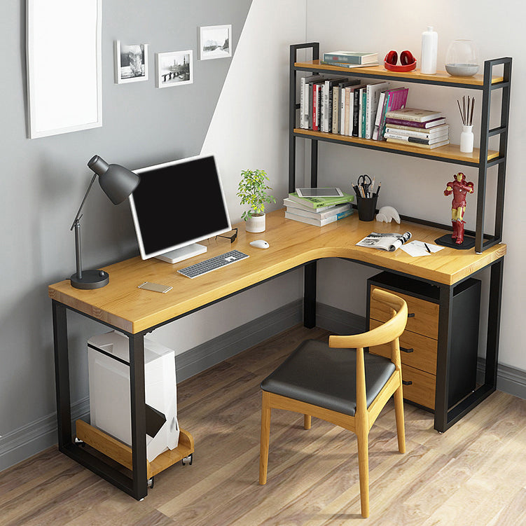 L-Shaped Office Desk Solid Wood Study Room and Office Writing Desk with Shelf