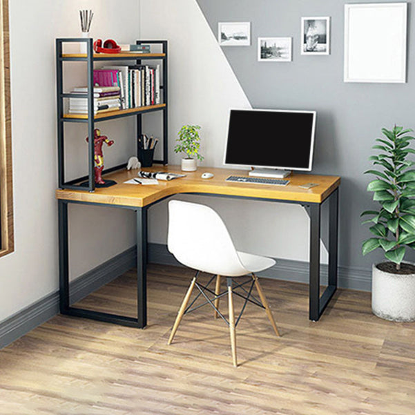 L-Shaped Office Desk Solid Wood Study Room and Office Writing Desk with Shelf