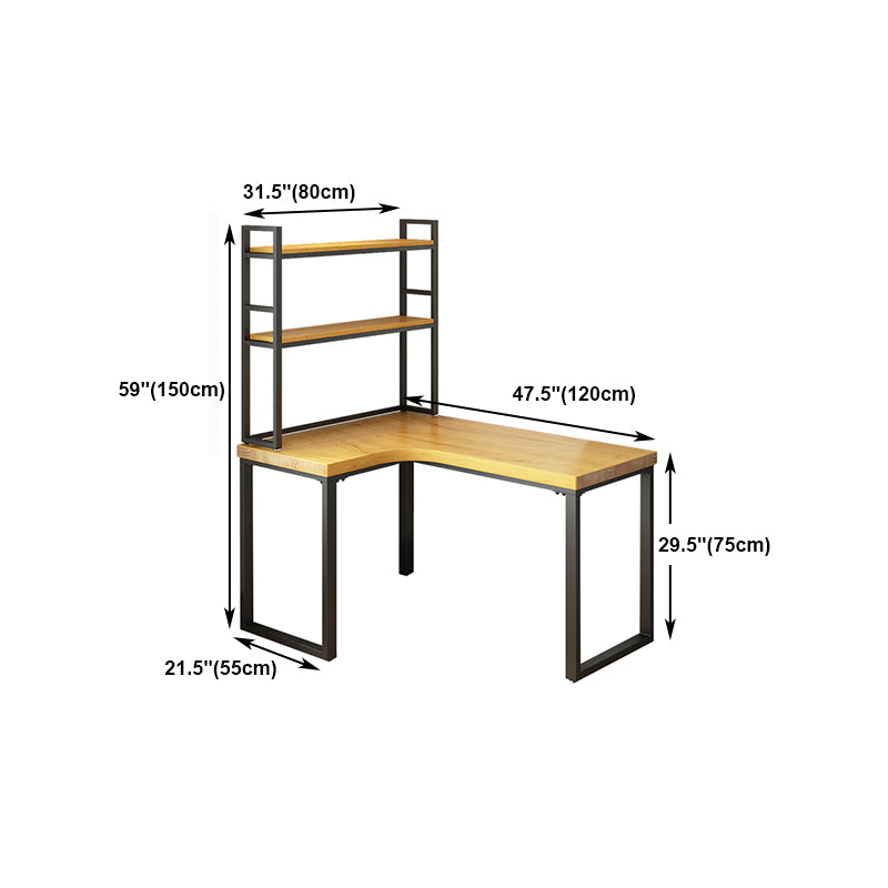 L-Shaped Office Desk Solid Wood Study Room and Office Writing Desk with Shelf