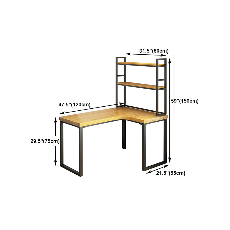 L-Shaped Office Desk Solid Wood Study Room and Office Writing Desk with Shelf