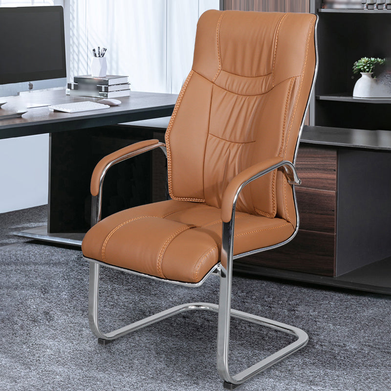 Modern style Task Chair Faux Leather No Wheels Office Chair with Fixed Arms