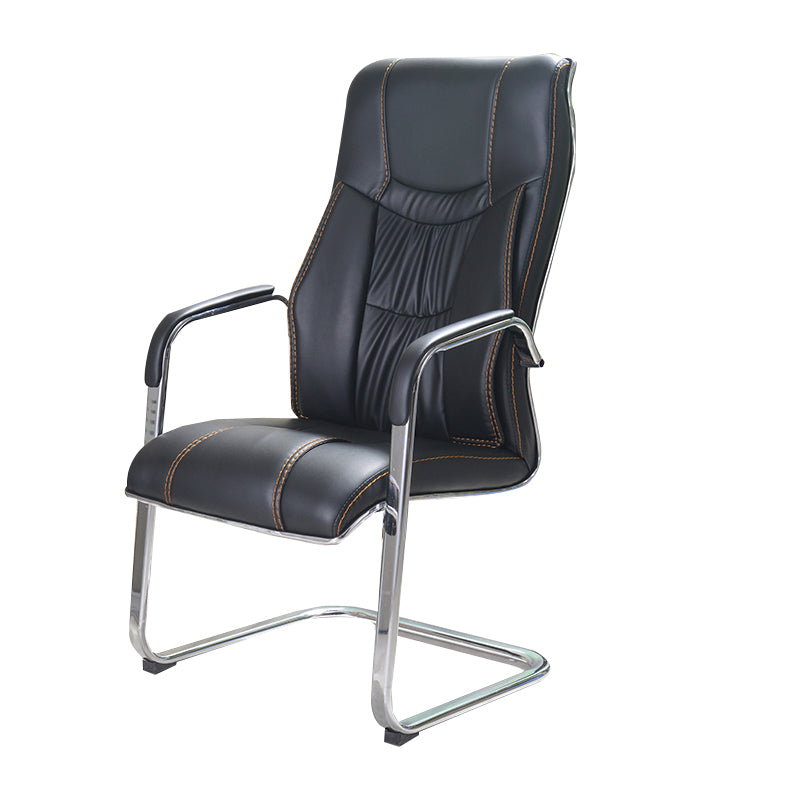 Modern style Task Chair Faux Leather No Wheels Office Chair with Fixed Arms