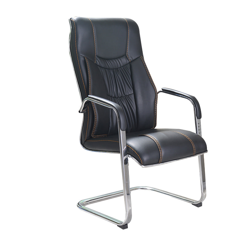 Modern style Task Chair Faux Leather No Wheels Office Chair with Fixed Arms