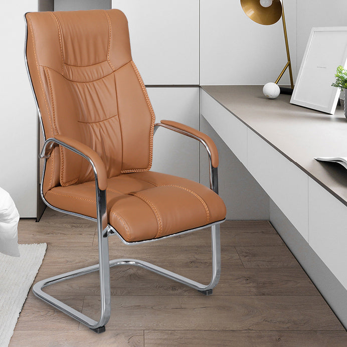 Modern style Task Chair Faux Leather No Wheels Office Chair with Fixed Arms