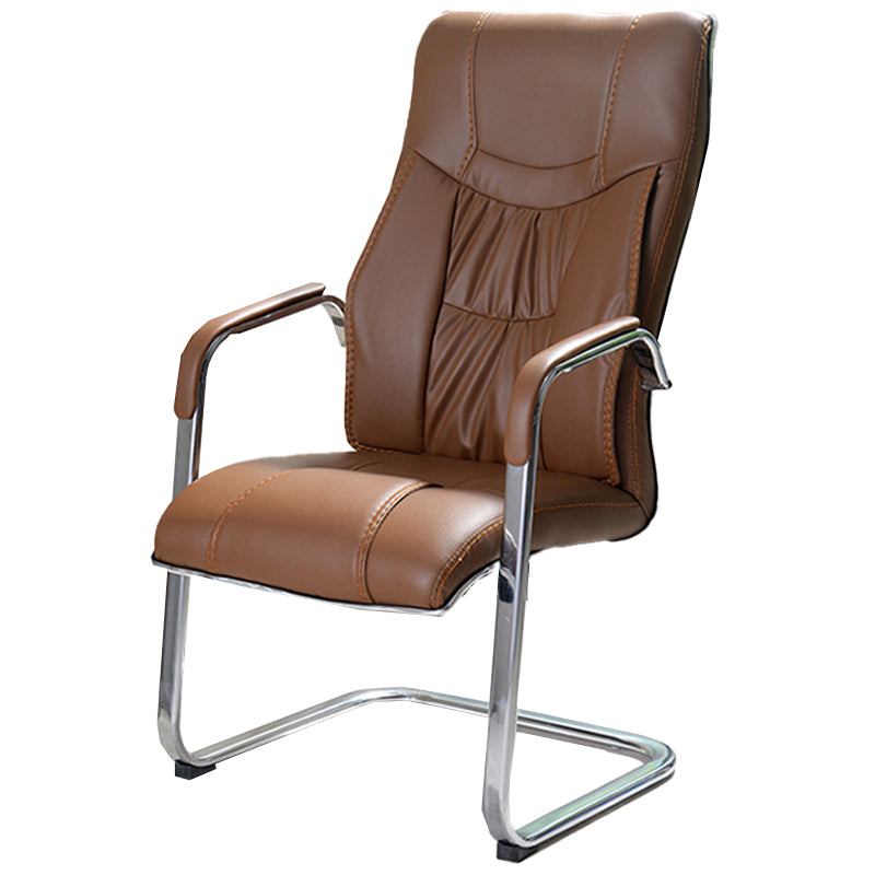 Modern style Task Chair Faux Leather No Wheels Office Chair with Fixed Arms