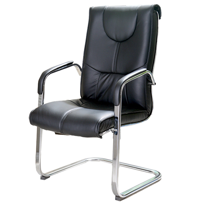 Modern style Task Chair Faux Leather No Wheels Office Chair with Fixed Arms