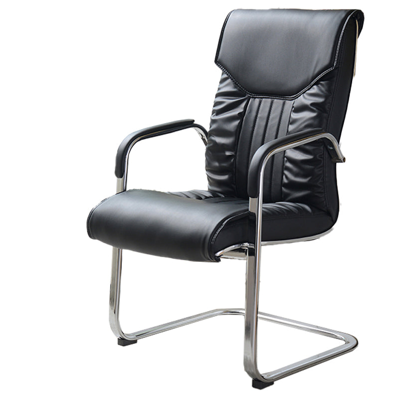 Modern style Task Chair Faux Leather No Wheels Office Chair with Fixed Arms