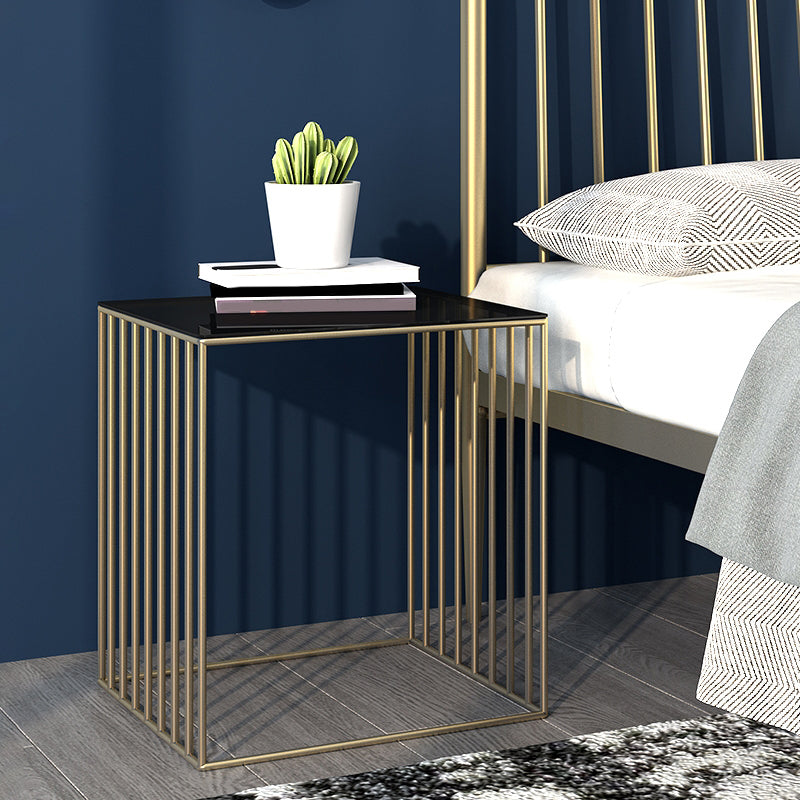 Modern Glass Top Nightstand Metal Non-Storage Iron Bed Nightstand