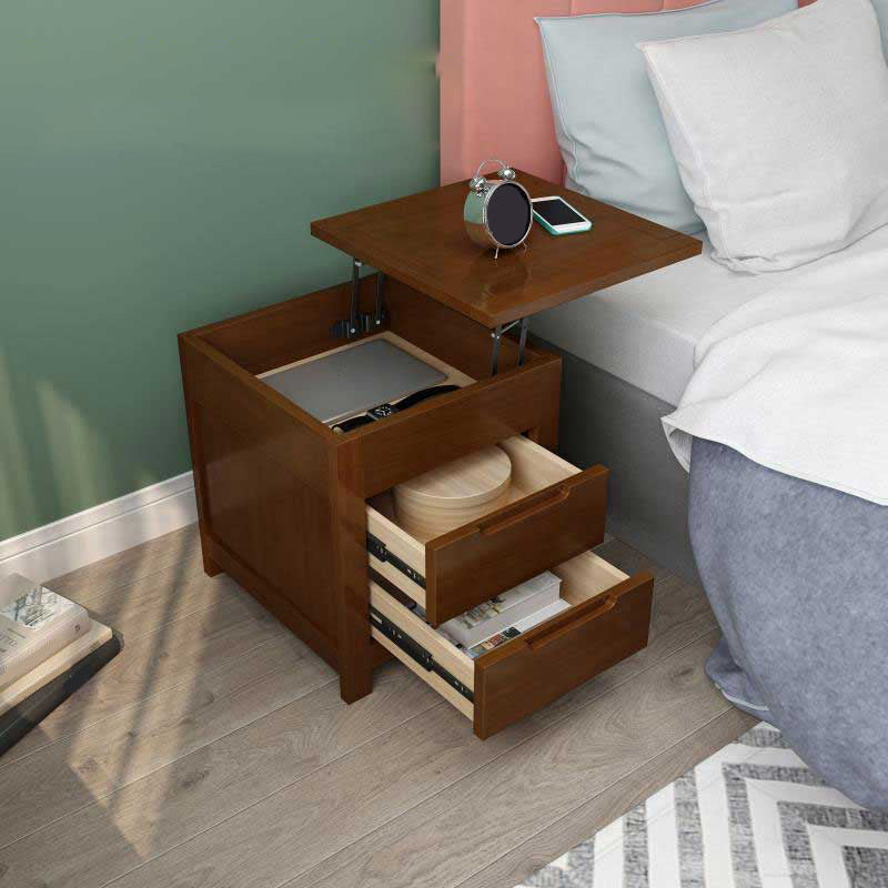 Modern Solid Wood Bed Nightstand 2-Drawer Shelf Included 22 Inch H Nightstand with Legs