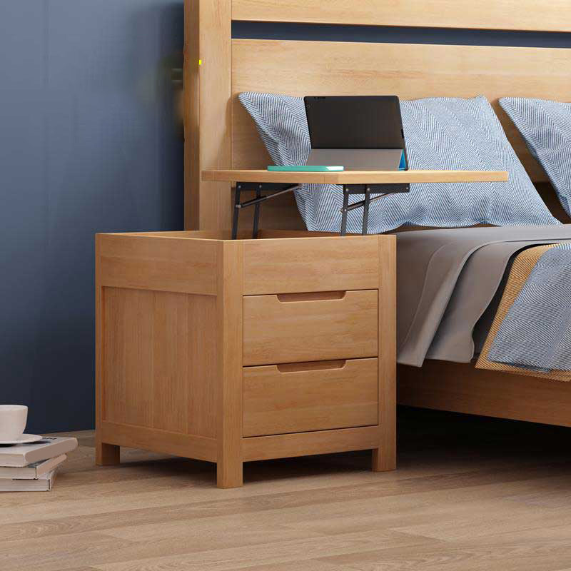 Modern Solid Wood Bed Nightstand 2-Drawer Shelf Included 22 Inch H Nightstand with Legs