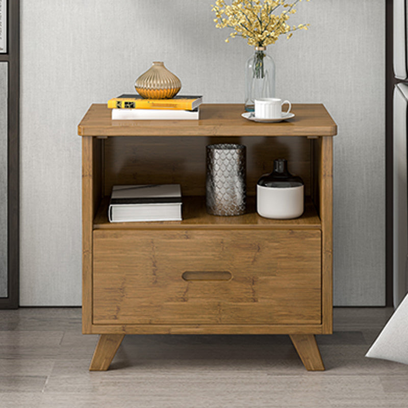 Modern Open Storage Night Table Solid Wood Brown Nightstand with Legs