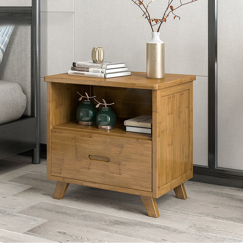 Modern Open Storage Night Table Solid Wood Brown Nightstand with Legs