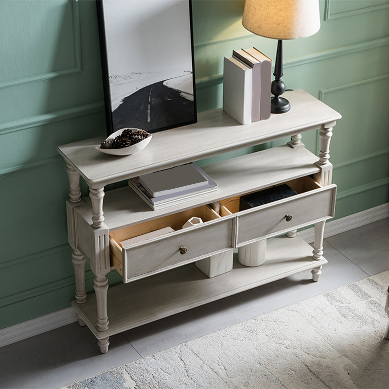 Mid-Century Modern Console Table with Rubbered Wood 4 Legs and 2 Drawers