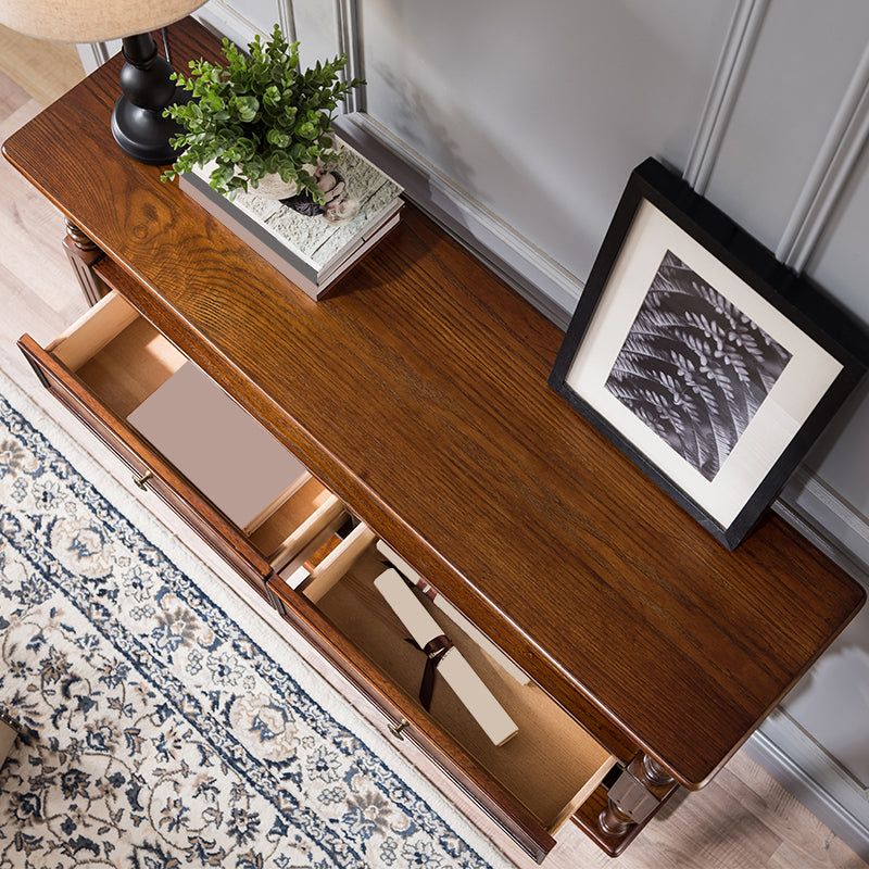 Mid-Century Modern Console Table with Rubbered Wood 4 Legs and 2 Drawers