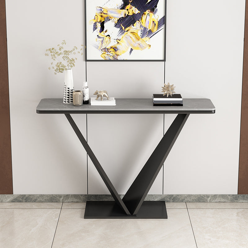 Contemporary White/Grey Top Console Table with Iron Pedestal Base