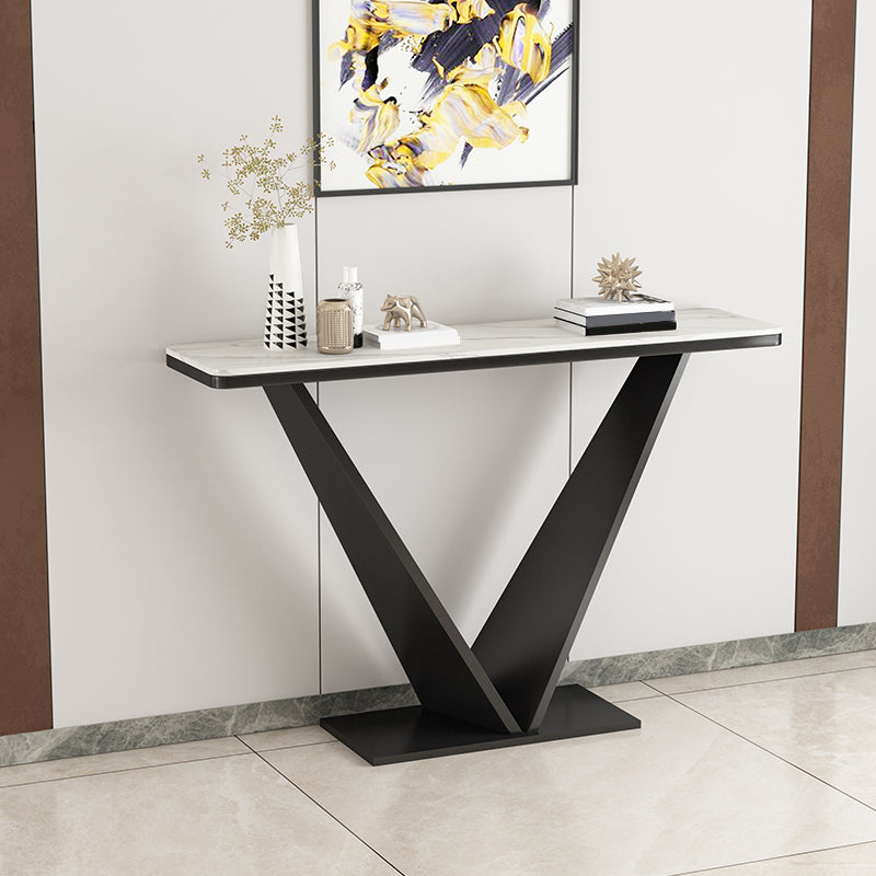 Contemporary White/Grey Top Console Table with Iron Pedestal Base